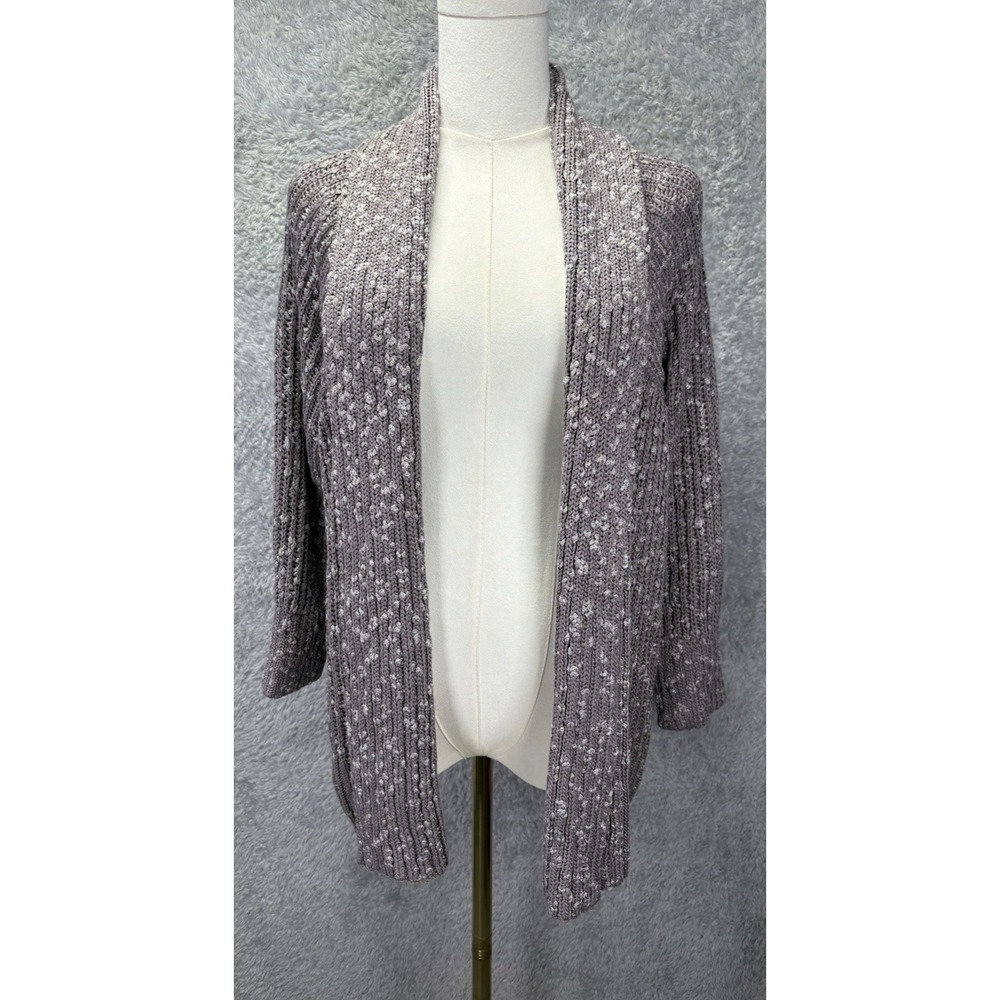 St. John Women's Large Gray Silver Viscose Shawl Collar Open Front Long Cardigan